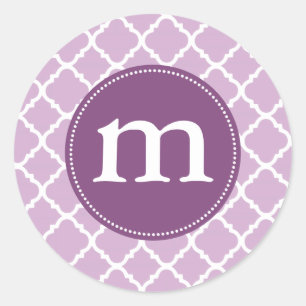 Elegant Paars Moroccan Quatrefoil gepersonaliseerd Ronde Sticker