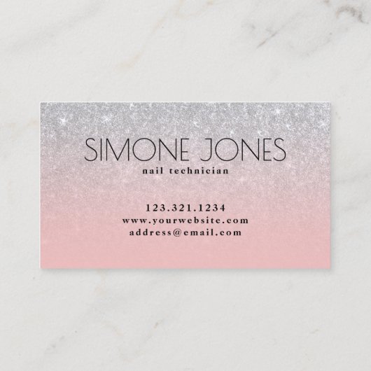 Elegant paars nagellak zilverglitter visitekaartje (Achterkant)