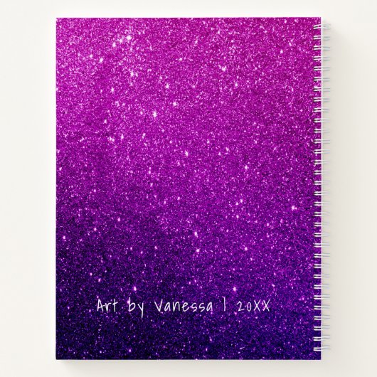 .Elegant Paars Ombre Glitter Sketchbook Notitieboek (Achterkant)