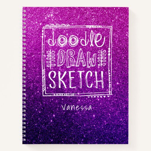 .Elegant Paars Ombre Glitter Sketchbook Notitieboek (Voorkant)