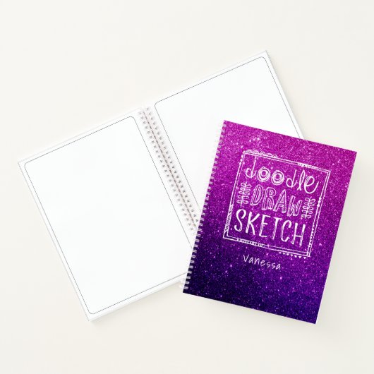 .Elegant Paars Ombre Glitter Sketchbook Notitieboek (Binnen)