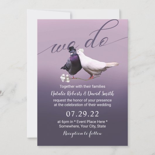 Elegant Paars Ombre we do Lovevogels Weddenschap Kaart (Voorkant)