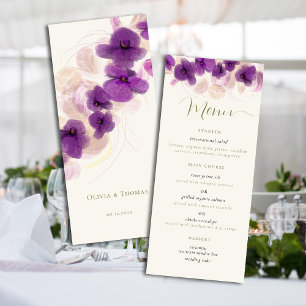 Elegant Paars Orchid God Calligrafie Chous Wedding Menu