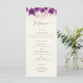 Elegant Paars Orchid God Calligrafie Chous Wedding Menu (Staand voorkant)