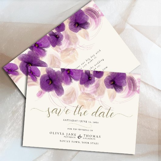 Elegant Paars Orchid Modern Boho Stylish Wedding Save The Date
