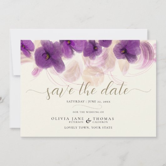 Elegant Paars Orchid Modern Boho Stylish Wedding Save The Date (Voorkant)