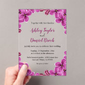 Elegant Paars Orchid Rozen Summer Floral Wedding Acryl Uitnodigingen (Insitu (Draagbaar))