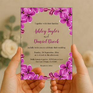 Elegant Paars Orchid Rozen Summer Floral Wedding Acryl Uitnodigingen