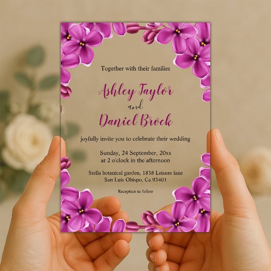 Elegant Paars Orchid Rozen Summer Floral Wedding Acryl Uitnodigingen