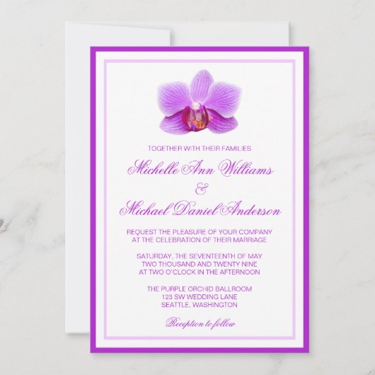 Elegant Paars Orchid Wedding Invitations Kaart (Voorkant)