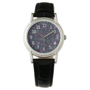 Elegant  Paars Orchids Floral Pattern   Horloge