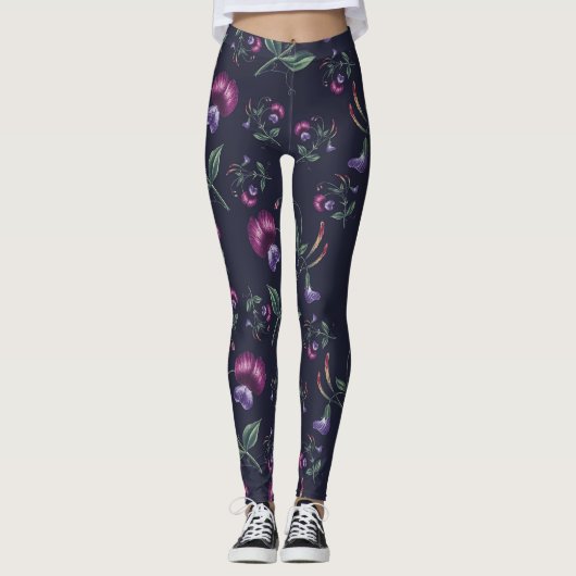 Elegant  Paars Orchids Floral Pattern | Leggings (Voorkant)
