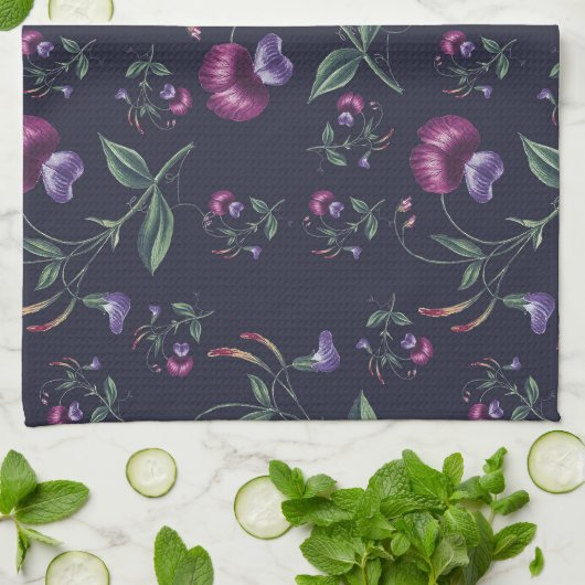 Elegant Paars Orchids Floral Pattern | Theedoek (Gevouwen)