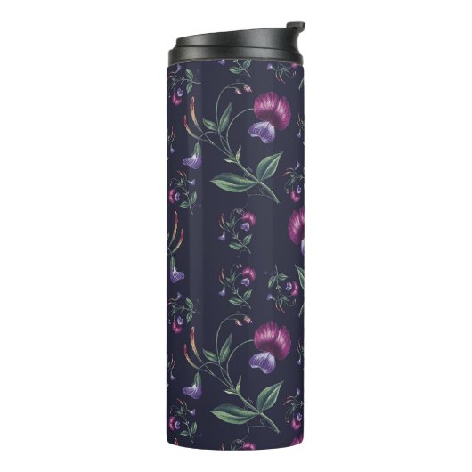 Elegant  Paars Orchids Floral Pattern | Thermosbeker (Gedraaid links)