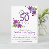 Elegant Paars Paint Flower 50th Birthday Invite Kaart (Staand voorkant)