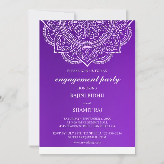 Elegant Paars Paisley Indian Engagement Party Kaart (Voorkant)