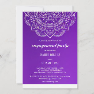 Elegant Paars Paisley Indian Engagement Party Kaart