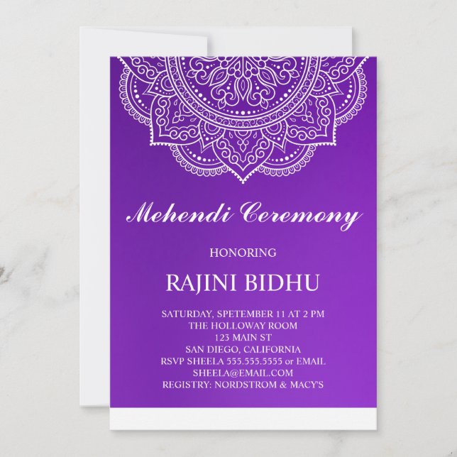 Elegant Paars Paisley Indian Mehndi Ceremony (Voorkant)
