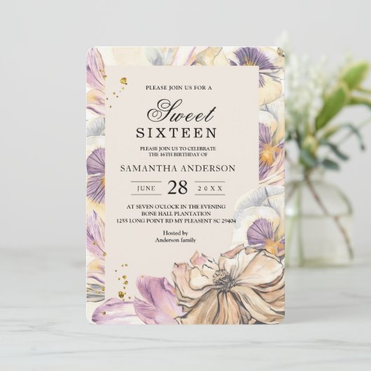 Elegant Paars & Pansy Waterverf Floral Lijst Kaart (Staand voorkant)