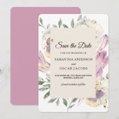 Elegant Paars & Pansy Waterverf Floral Lijst Save The Date (Voorkant / Achterkant)