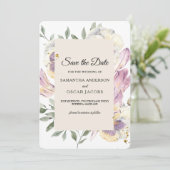 Elegant Paars & Pansy Waterverf Floral Lijst Save The Date (Staand voorkant)