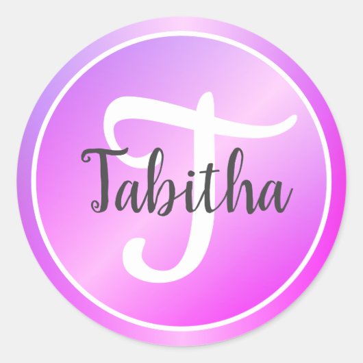 Elegant Paars Pastel Pink Ombre Monogramname Naam Ronde Sticker (Voorkant)