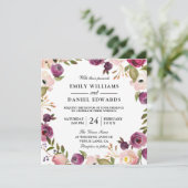 Elegant Paars Peach roze Floral Wedding Invite Kaart (Staand voorkant)