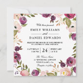 Elegant Paars Peach roze Floral Wedding Invite Kaart (Voorkant)