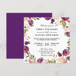 Elegant Paars Peach roze Floral Wedding Invite Kaart