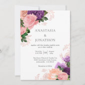 Elegant Paars Peach Waterverf Floral Wedding Kaart (Voorkant)