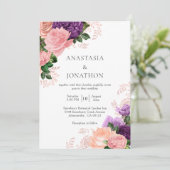Elegant Paars Peach Waterverf Floral Wedding Kaart (Staand voorkant)