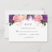 Elegant Paars Peach Waterverf Floral Wedding RSVP Kaartje (Voorkant)