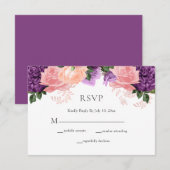 Elegant Paars Peach Waterverf Floral Wedding RSVP Kaartje (Voorkant / Achterkant)