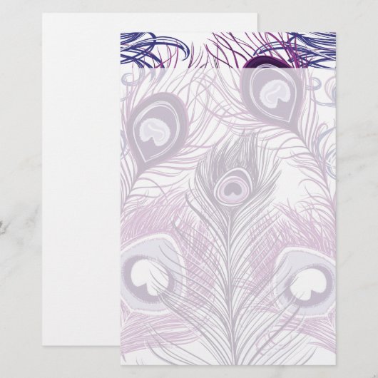 Elegant  Paars Peacock Feathers Design Briefpapier (Voorkant / Achterkant)