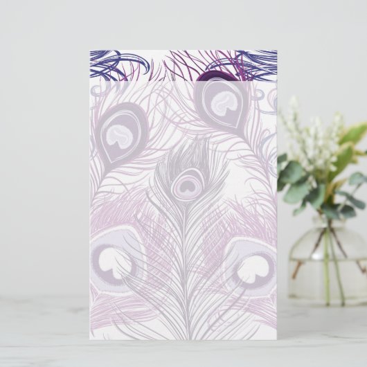 Elegant  Paars Peacock Feathers Design Briefpapier (Staand voorkant)