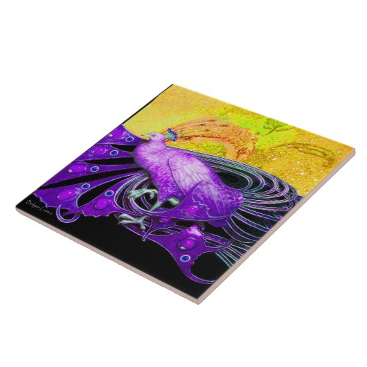 ELEGANT PAARS PEACOCK IN GOUD GEEL ZWART TEGELTJE (Zijkant)