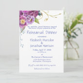 Elegant Paars Peonies Floral Rehearsal Dinner Kaart (Staand voorkant)