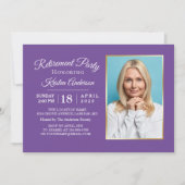 Elegant Paars Photo Retirement Party Invitation Kaart (Voorkant)
