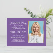 Elegant Paars Photo Retirement Party Invitation Kaart (Staand voorkant)