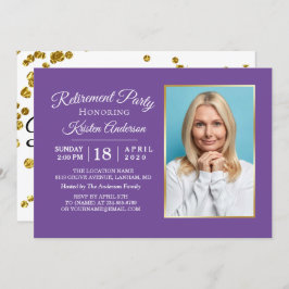 Elegant Paars Photo Retirement Party Invitation Kaart