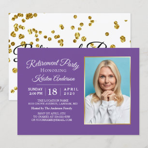Elegant Paars Photo Retirement Party Invitation Kaart