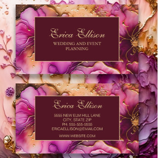 Elegant Paars Pink Burgundy Gold Floral Visitekaartje