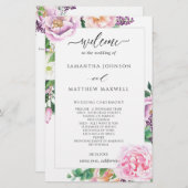 Elegant Paars Pink Floral Wedding Programme (Voorkant / Achterkant)