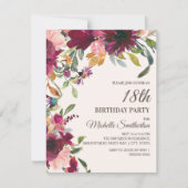 Elegant Paars Pink Gold Floral 18e verjaardag Kaart (Voorkant)