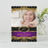Elegant Paars Plum Black Gold 60th Birthday Party Kaart (Staand voorkant)