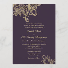 Elegant Paars Plum Flourish Wedding Parents Names Kaart