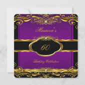 Elegant Paars Plum Gold 60th Birthday Party 3 Kaart (Voorkant)