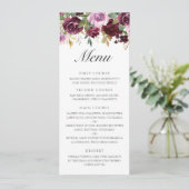 Elegant Paars Plum Waterverf Floral Fall Wedding Menu (Staand voorkant)