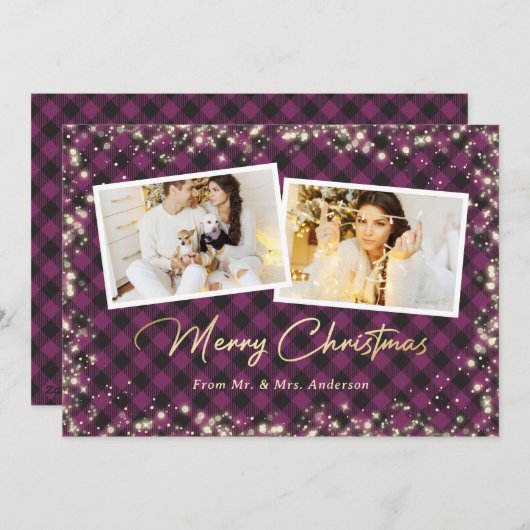 Elegant Paars Pset Passen getrouwd met kerstmis Feestdagenkaart (Voorkant / Achterkant)