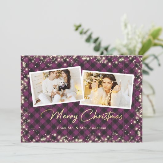 Elegant Paars Pset Passen getrouwd met kerstmis Feestdagenkaart (Staand voorkant)